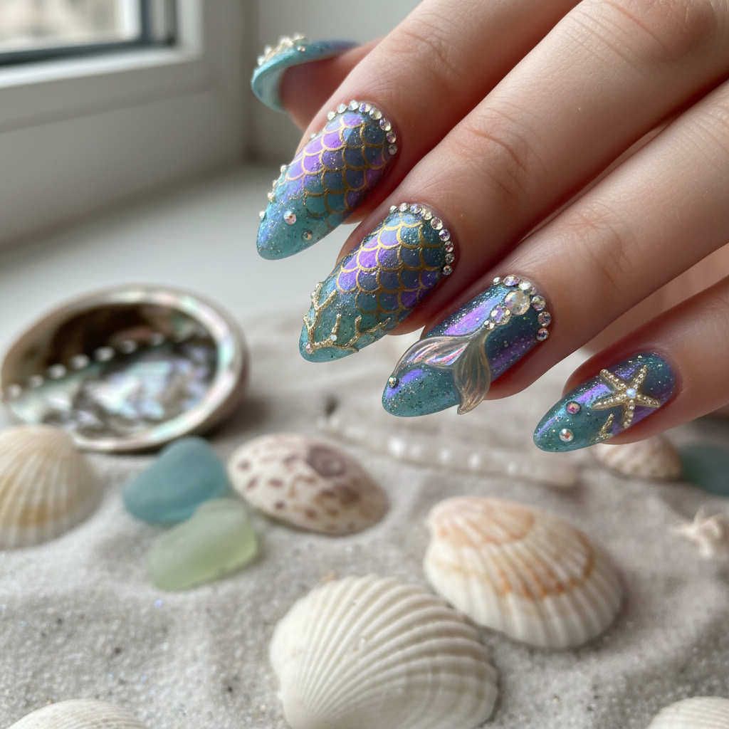 Photo-real Salon Mermaid Nails Mermaid nail art