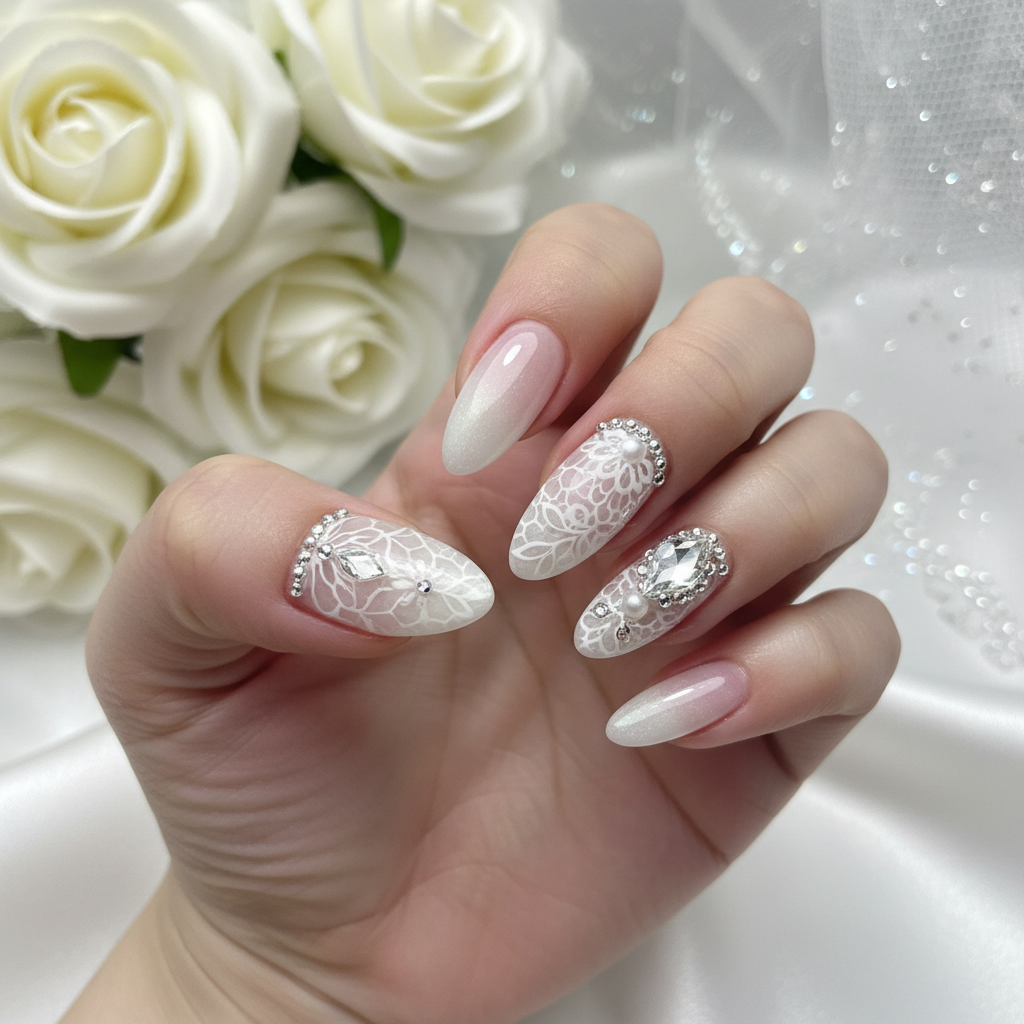Beautiful Photo-real Salon Bridal Nails